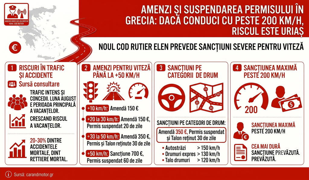 Amendă 2.000 de euro și suspendarea permisului auto pe loc, timp de un an: cu ce viteză este interzis să circuli pe autostrăzile din Grecia