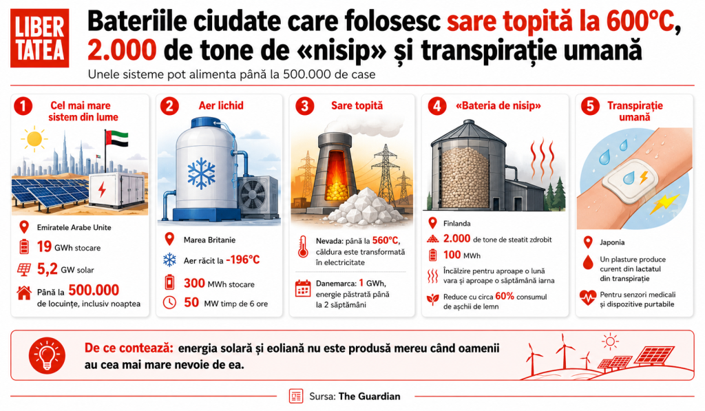 Bateriile ciudate care folosesc sare topită la 600°C, 2.000 de tone de „nisip” și transpirație umană: unele pot alimenta 500.000 de case
