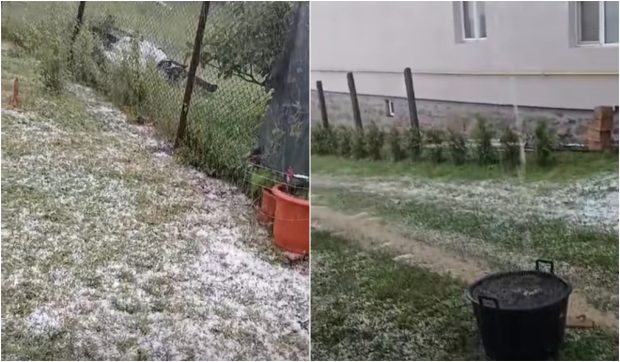 O furtună cu grindină transformă rapid peisajul în Călimănești, străzile acoperite de gheață în câteva minute
