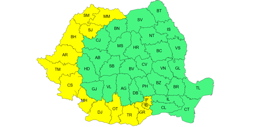 ANM anunță caniculă, nopți tropicale și furtuni în perioada 17-19 iulie 2026. Cod galben emis pentru mai multe județe din România