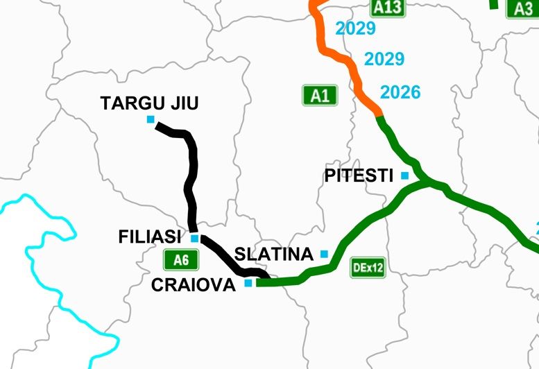 Harta drumurilor și autostrăzilor din regiunea de sud a României, în iulie 2026