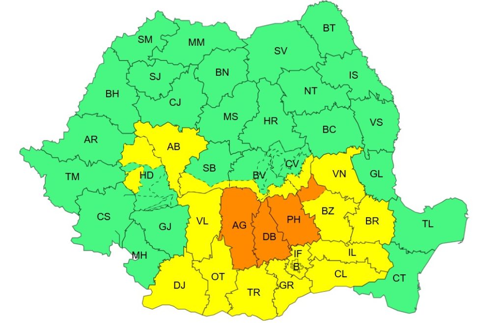 Harta atenționare cod portocaliu 21-22 iulie 2026