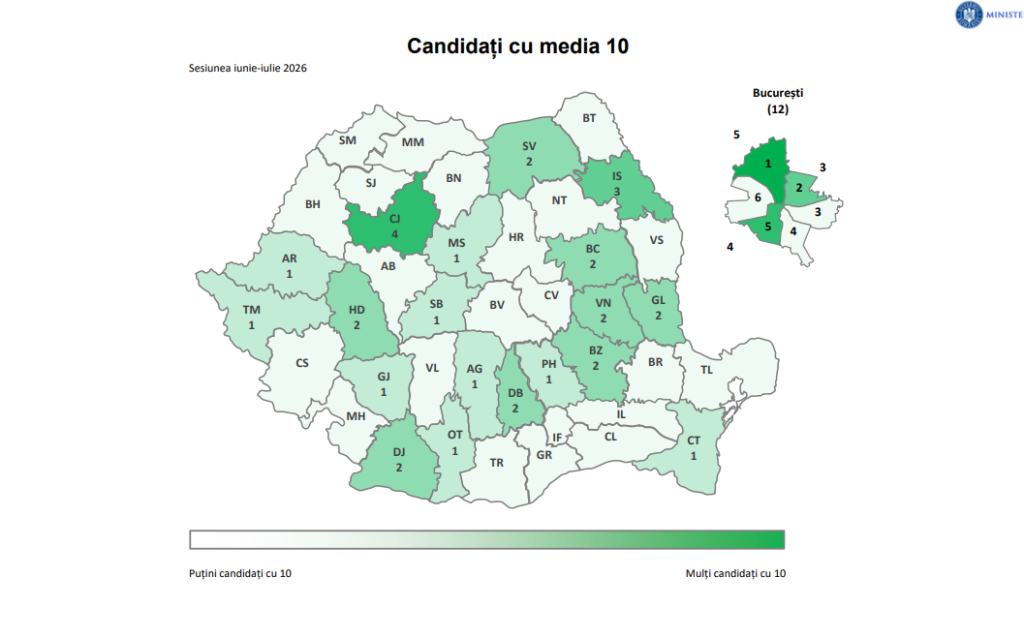 Harta mediilor de zece la Bacalaureat 2026