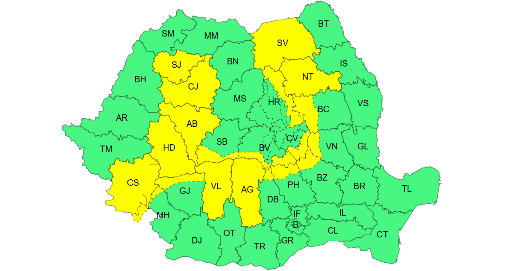 ANM anunță caniculă, nopți tropicale și furtuni în perioada 17-19 iulie 2026. Cod galben emis pentru mai multe județe din România