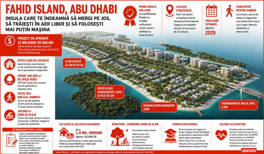 Insula de 11 miliarde de dolari construită pentru o viață mai sănătoasă: peste 6.000 de locuințe și aproape un milion de spații verzi, în Abu Dhabi. Cât costă cel mai ieftin apartament