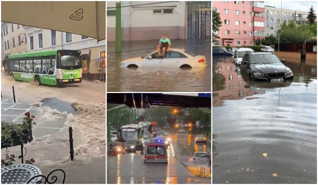 Inundații rapide și blocaje în trafic la Brașov după o ploaie torențială de doar jumătate de oră