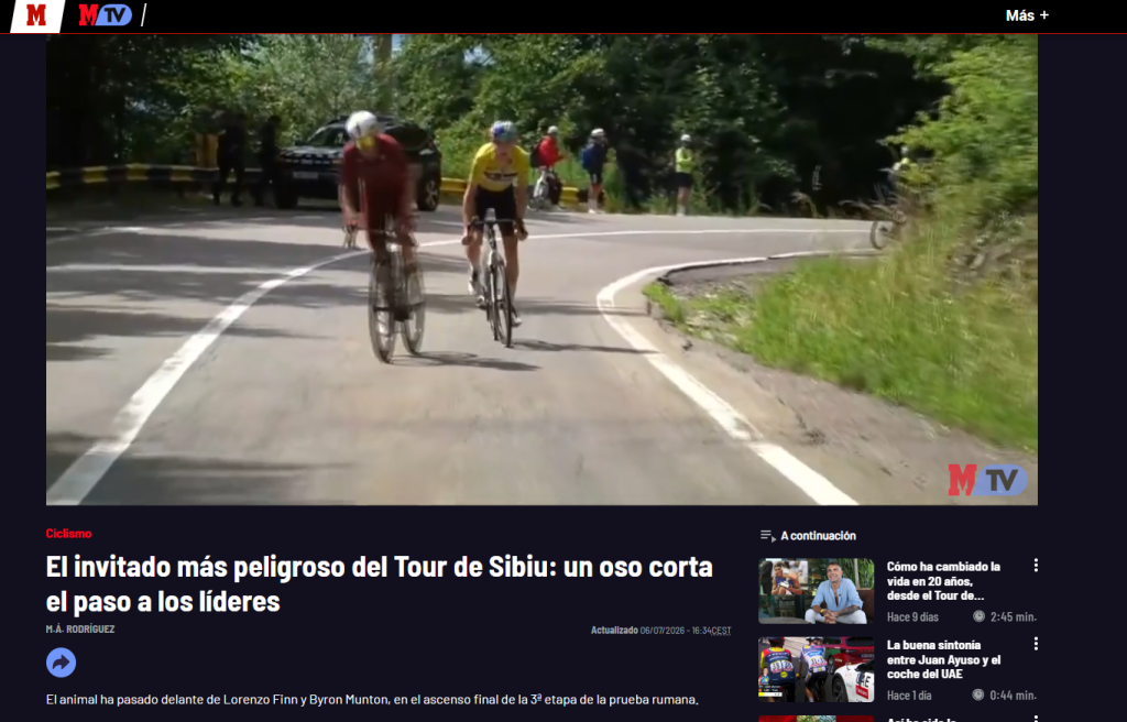 Un ursuleț le-a tăiat calea cicliștilor la Turul Ciclist al Sibiului, iar momentul a ajuns în presa sportivă internațională | VIDEO