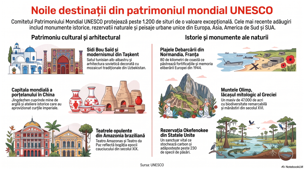 Noi situri în patrimoniul UNESCO: cele 7 destinații spectaculoase incluse pe lista mondială în 2026