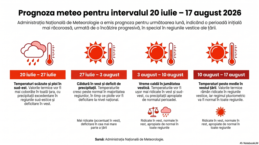 Cum va fi vremea în următoarele patru săptămâni, în România. Meteorologii anunță ploi, iar în unele zone scad temperaturile