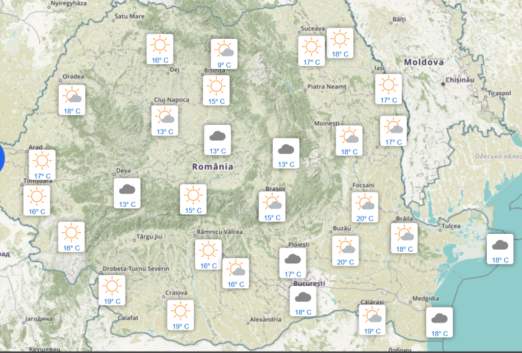 Cod portocaliu de ploi torențiale, vijelii și grindină în Tulcea. Sunt 13 grade la Deva, Cluj-Napoca și Miercurea Ciuc