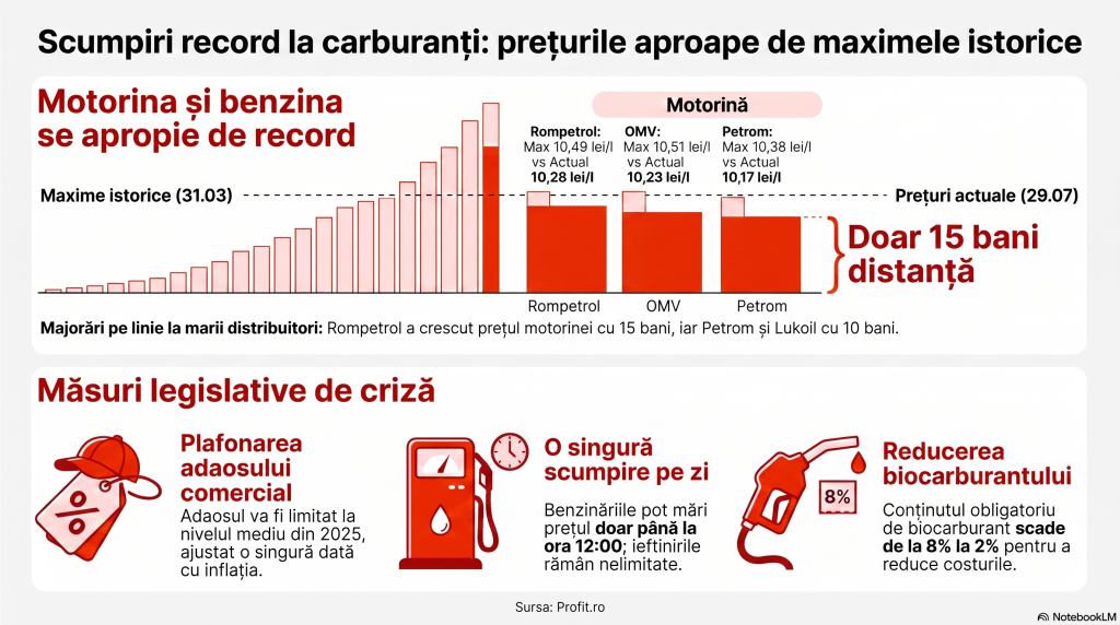 Benzina și motorina s-au scumpit la toate benzinăriile: carburanții sunt periculos de aproape de maximele istorice