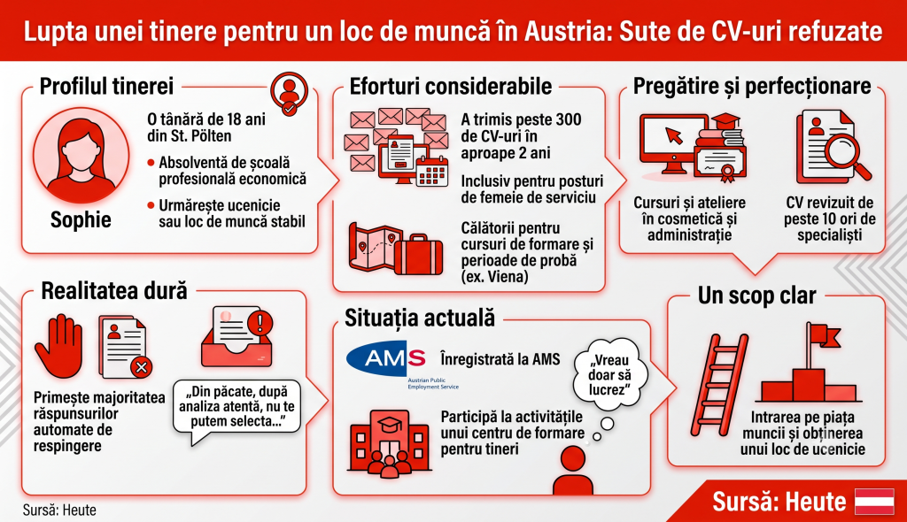 O tânără trimite de luni întregi sute de CV-uri, inclusiv pentru posturi de femeie de serviciu, în Austria, și nu o angajează nimeni: „Vreau doar să lucrez”