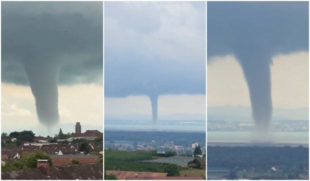 O tornadă impresionantă a surprins Lacul Constanța din Germania, apropiindu-se amenințător de țărm