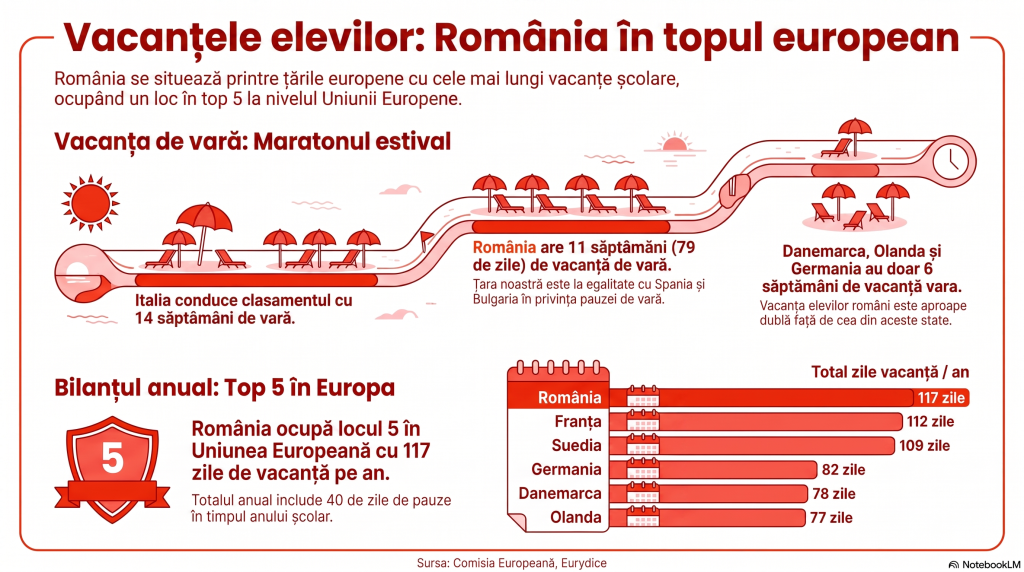 Vacanța de vară a elevilor români este printre cele mai lungi din Europa