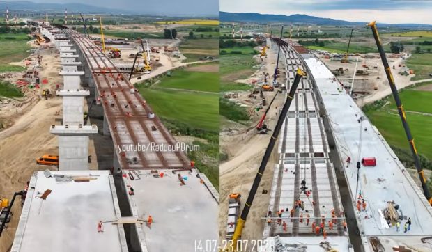 Progresul remarcabil realizat într-o săptămână de UMB la megaviaductul de la Cleja, punctul critic pe șantierul autostrăzii A7
