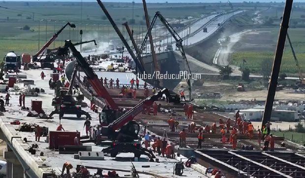 Viaductul de la Cleja, un hub intens de lucru pe șantierul Autostrăzii A7, cu peste 400 de muncitori implicați