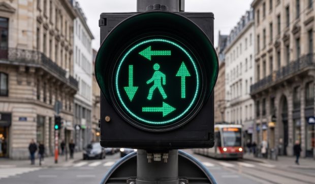 Belgia introduce semafoare inovatoare cu pietoni înconjurați de săgeți verzi pentru siguranță sporită