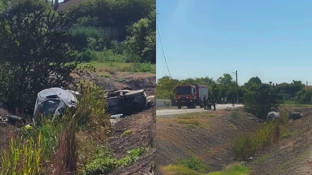 Accident grav în Pecineaga după o urmărire în trafic: autospeciala de poliție s-a răsturnat și a luat foc, patru persoane rănite
