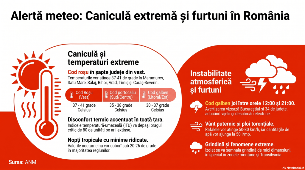 Aproape toată țara intră de la ora 12 sub avertizare de furtuni cu grindină și ploi torențiale de până la 50 l/mp