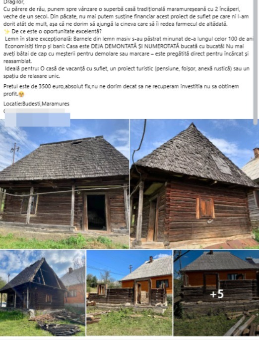 Oferte unice: Casă tradițională maramureșeană de 100 de ani, demontată și pregătită pentru doar 3.500 de euro! 2 anunt vanzare casa maramures