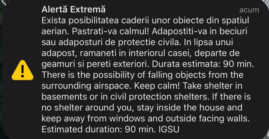 Mesaj RO-Alert emis în nordul județului Tulcea