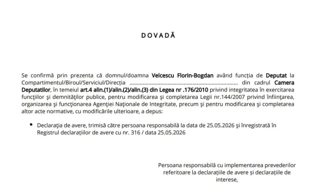 Bogdan Velcescu AUR declarație de avere