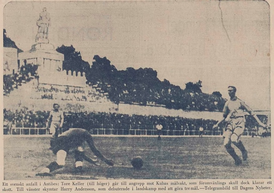 Cel mai mic stadion pe care s-a jucat un meci la Cupa Mondială de fotbal. La Antibes, unde Suedia a distrus Cuba, în 1938, după ce formația din Caraibe umilise România: „Portarul titular s-a dus să comenteze la radio”