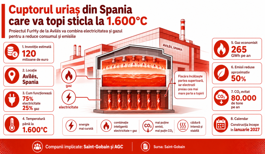 Spania construiește cu 120.000.000 de euro cel mai mare cuptor hibrid din lume, care va topi sticla la 1.600°C