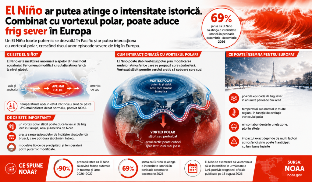 El Niño ar putea atinge o intensitate istorică: combinat cu un vortex polar, poate aduce frig sever în Europa