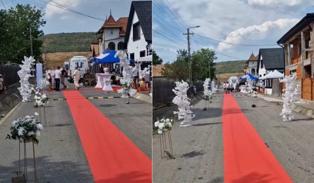 Petrecere întreruptă pe o stradă din Gilău după ce organizatorii au blocat drumul cu decorațiuni și covor roșu