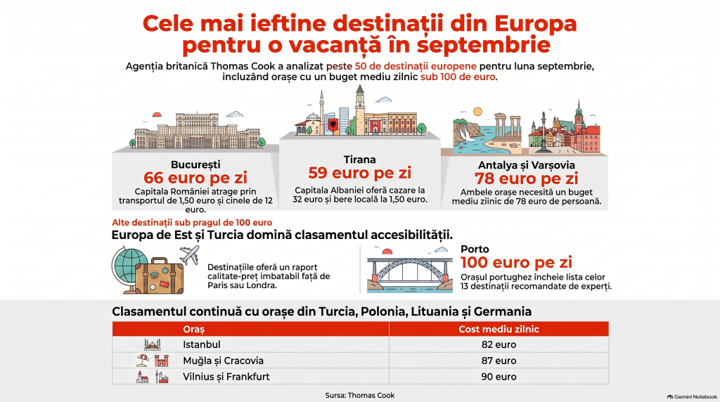 O agenție britanică de turism include Bucureștiul pe lista celor mai ieftine destinații de vacanță din Europa. Orașele care completează topul