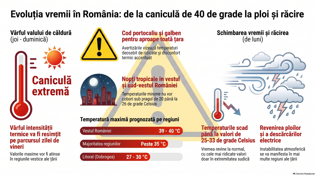După 40 de grade urmează răcirea și furtunile. Meteorolog ANM: „Mâine va fi intensitatea maximă a acestei mase de aer cald”