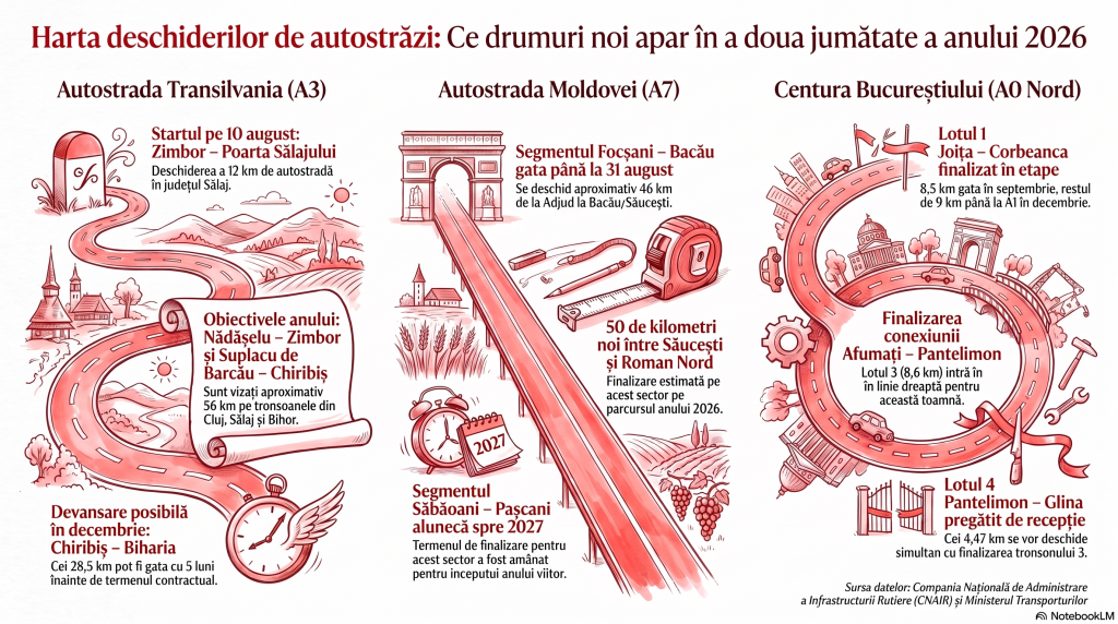 Harta marilor inaugurări până la finalul anului 2026. Peste 200 km de autostradă urmează să fie dați în trafic
