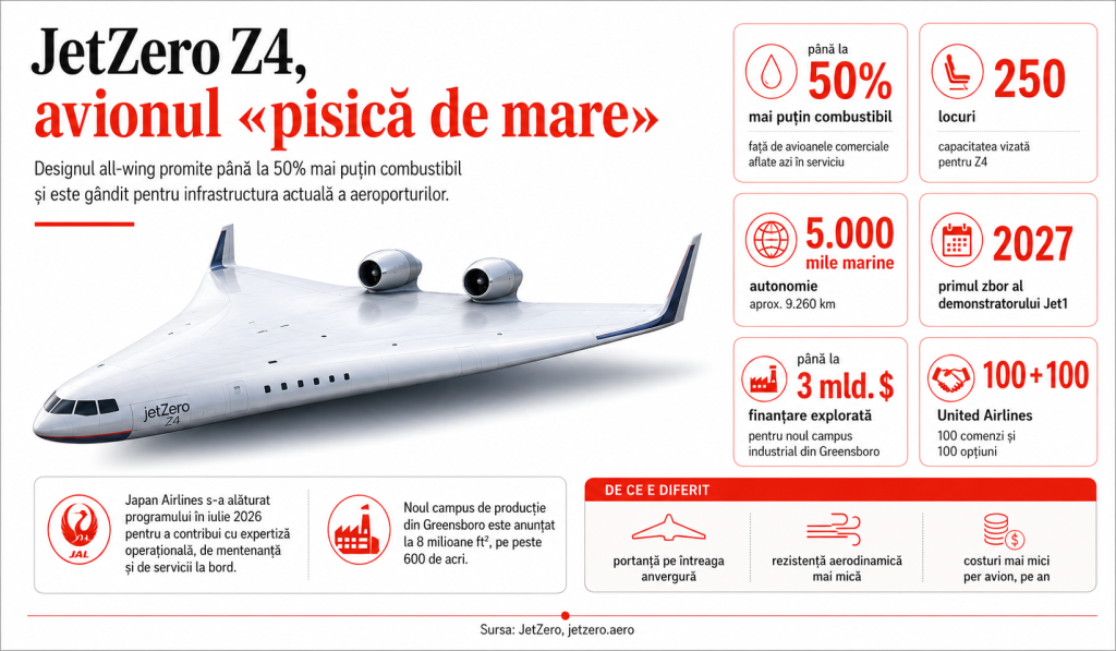 O companie din SUA construiește „Pisica de mare”, avionul plat cu 250 de locuri și autonomie de 9.300 km. United Airlines vrea deja 200 de aeronave