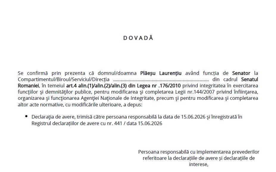 Laurențiu Plăeșu AUR declarație de avere
