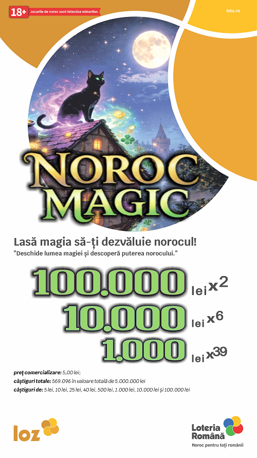 „Noroc Magic”, noul loz de 5 lei care te poate face cu 100.000 de lei mai bogat, lansat de Loteria Română