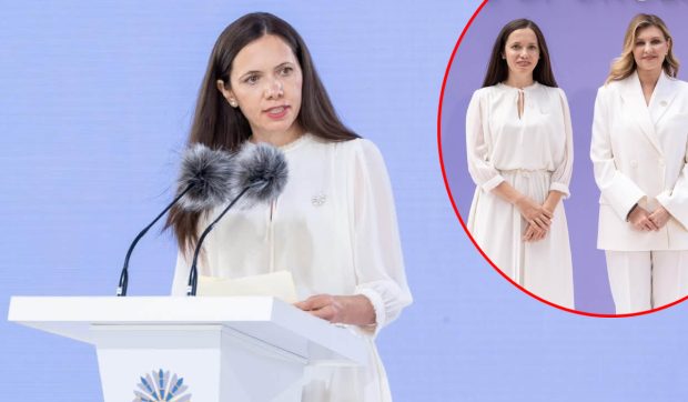 Imagini cu Mirabela Grădinaru la Kiev, la întâlnirea cu Olena Zelenska. Cât costă rochia purtată de partenera lui Nicușor Dan