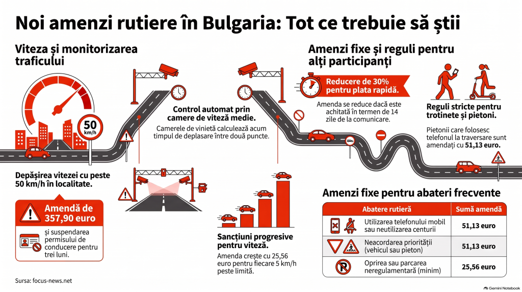Noi amenzi rutiere în Bulgaria: cât te costă dacă depășești limita de viteză cu peste 50 km/h în localitate