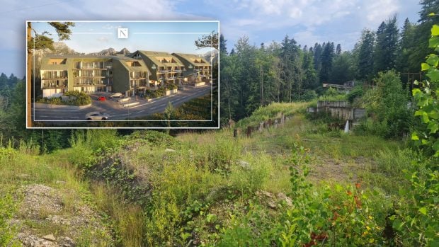 Proiectul Nordis Sinaia, unde un apartament era vândut cu peste 470.000 de euro, a rămas doar o groapă abandonată printre buruieni. Ce spun autoritățile din oraș
