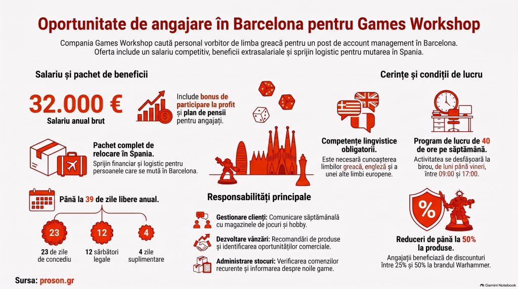 Salariu de 32.000 de euro pentru un loc de muncă în Barcelona. Compania oferă bonusuri și un pachet de sprijin pentru relocarea în Spania