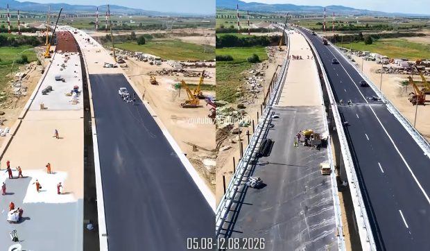 Stadiul avansat al pasajului de la Cleja: Viaductul de peste 1,2 km de pe Autostrada Moldovei A7, aproape finalizat