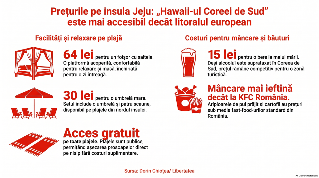 Mâncare mai ieftină decât la KFC și bere la 15 lei pe plajele din „Hawaii-ul Coreei de Sud”: Cât costă o zi la mare la 8.200 km de București