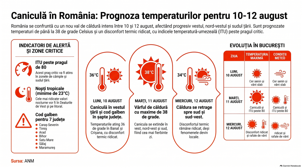 Un nou val de aer tropical lovește de azi România: ANM anunță căldură extremă cu temperaturi de 38 de grade la umbră