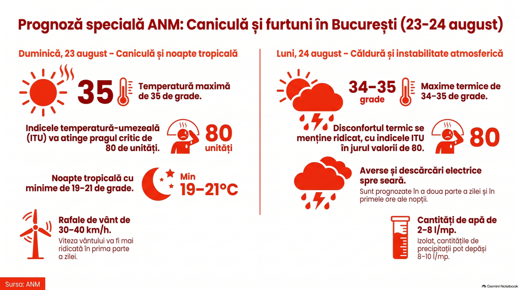 35 de grade și noapte tropicală în București, apoi vin ploile. ANM a emis o prognoză specială pentru Capitală