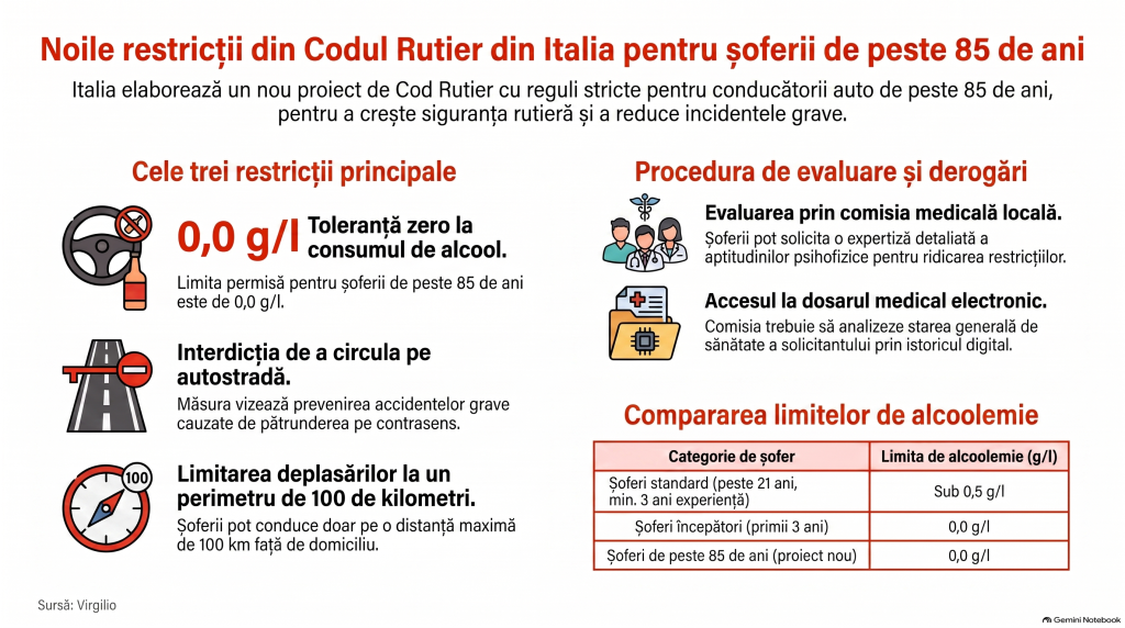Interzis pe autostradă și perimetru pentru șoferii de peste 85 de ani, restricții extreme în noul proiect de Cod Rutier din Italia