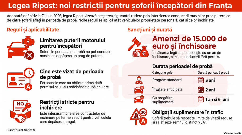 O nouă lege le va interzice șoferilor începători să conducă mașini prea puternice, în Franța. Amenzile pot ajunge la 15.000 de euro
