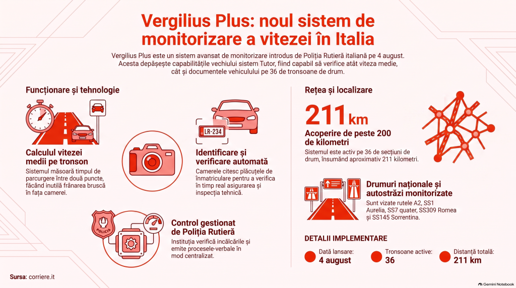 Vergilius Plus, noul sistem care monitorizează șoferii pe autostrăzile din Italia. Ce trebuie să știe românii care merg acolo în vacanță