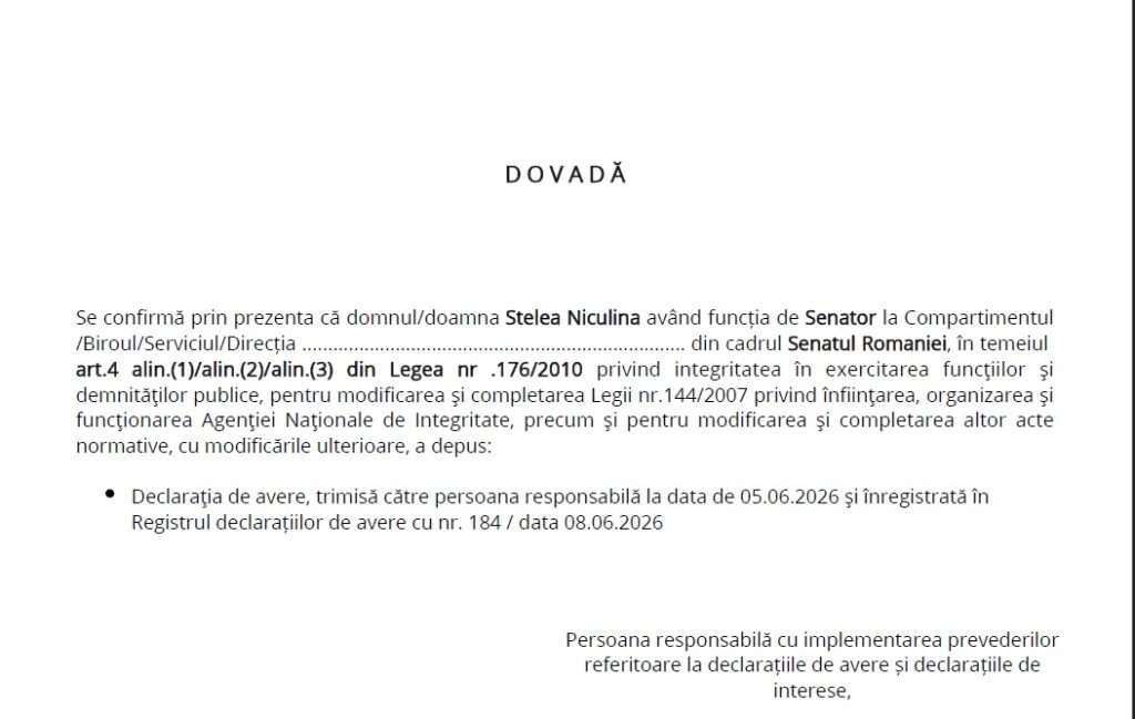 Stelea Niculina AUR declarație de avere