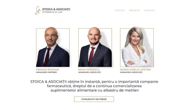 Curtea de Apel Cluj permite continuarea vânzării suplimentelor cu albastru de metilen pentru Terapia S.A., în urma unui proces câștigat de STOICA & ASOCIAȚII