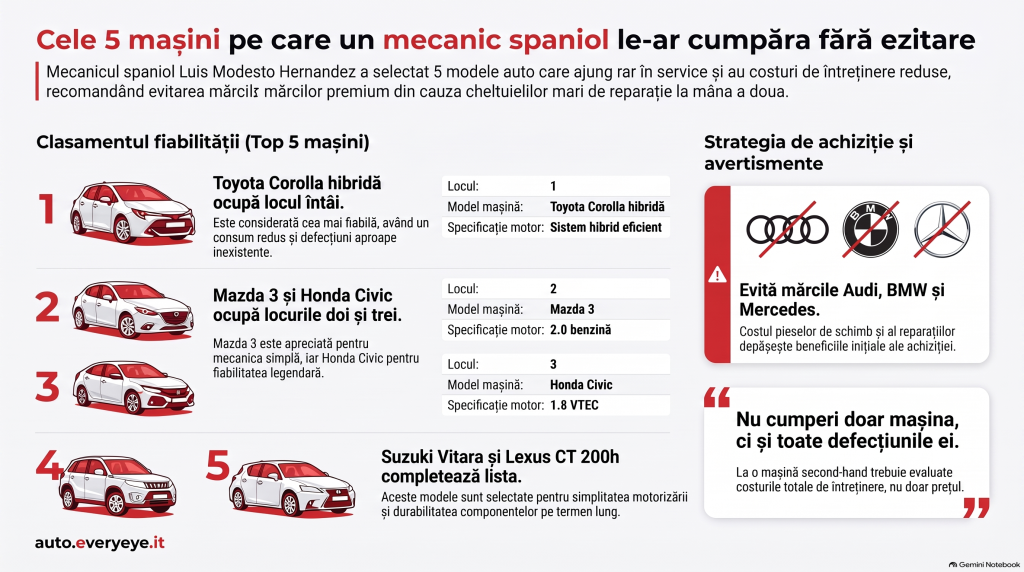 Un mecanic auto a dezvăluit cele 5 mașini pe care le-ar cumpăra fără ezitare, după ani de muncă în service: „Nu aș lua Audi, BMW sau Mercedes”